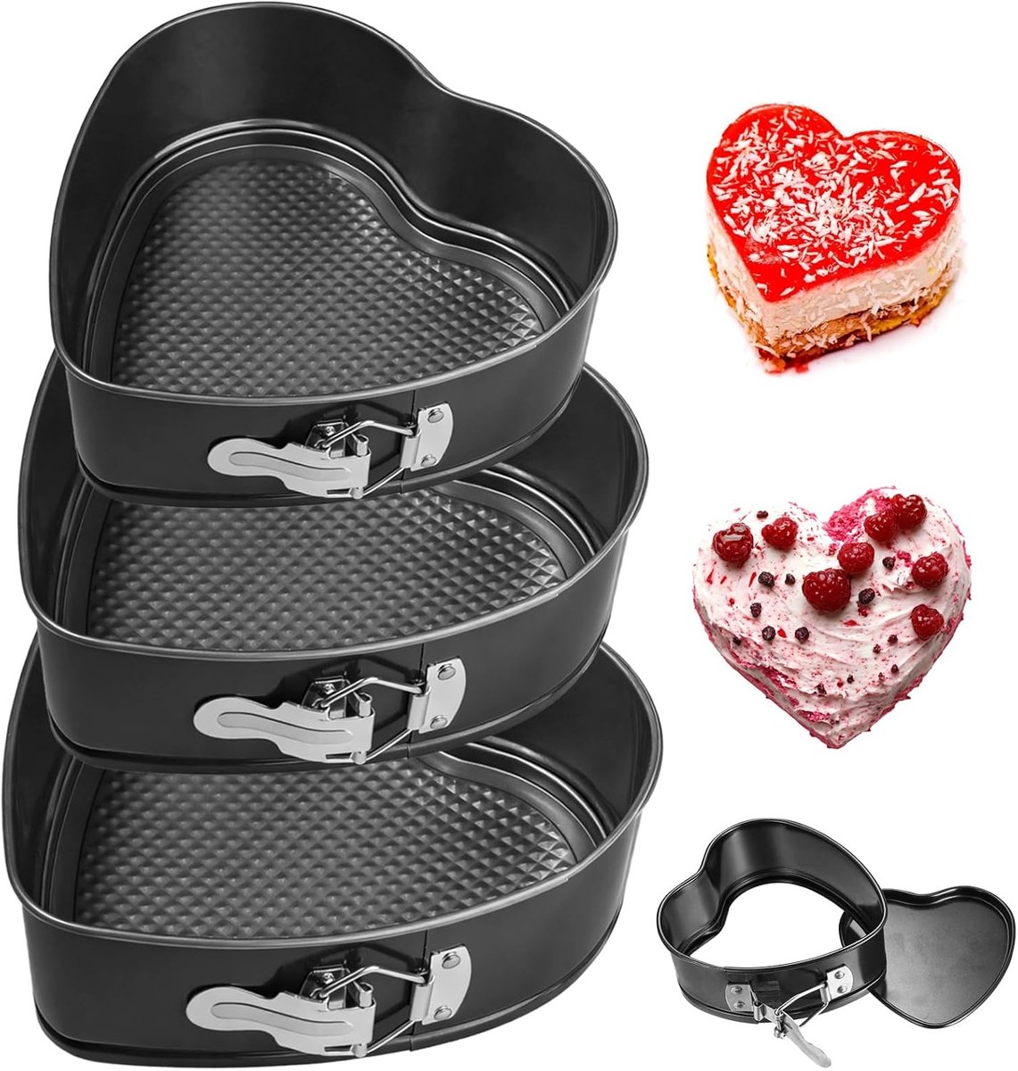 Baking Mold Set, Black Metallic Baking Mould Heart Leakproof Non-Stick Springform Pan with Flat Bottom 20/22/24 cm - ShopVlot