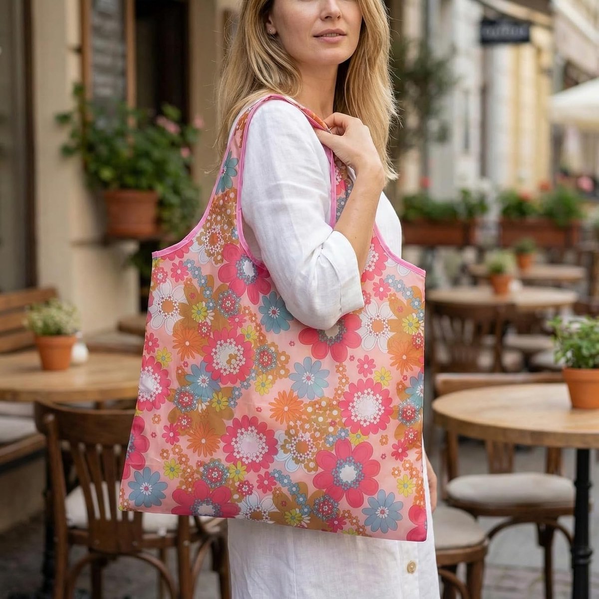 Vouwbare boodschappentas - herbruikbaar - roze - ideaal voor boodschappen en reizen - ShopVlot