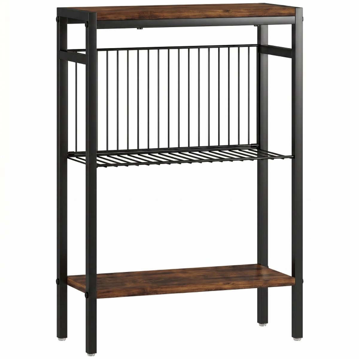 Bijzettafel 43x18x62,5 cm - 3 Legplanken Met Metalen Frame - Houtlook Woonkamertafel Rustic Brown