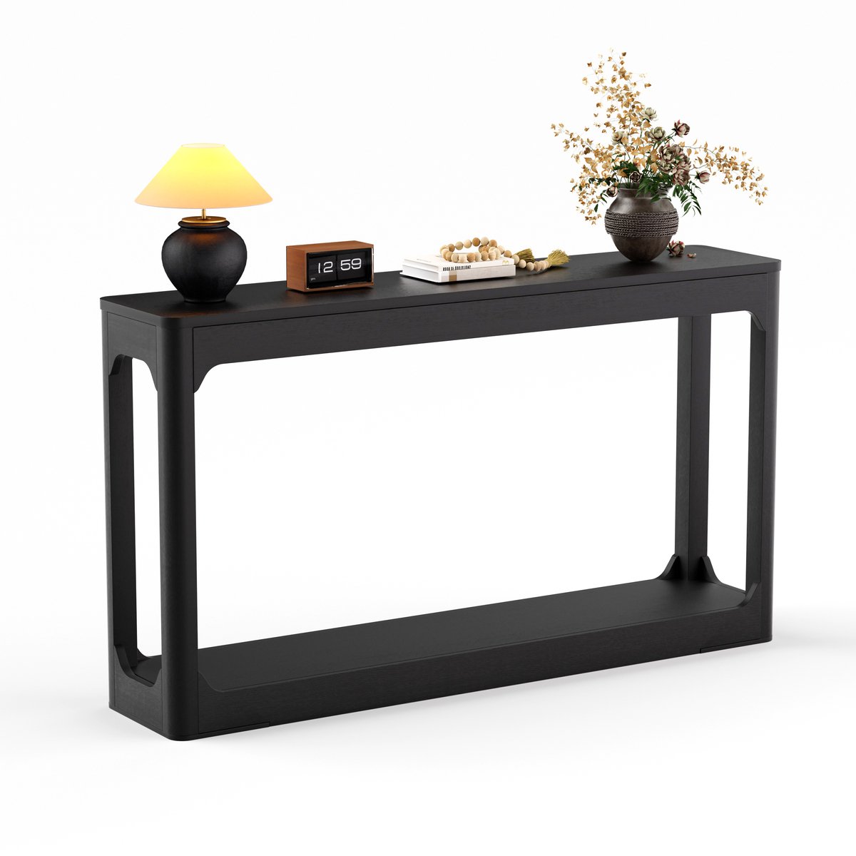 Salontafel 140x30x79 cm - Zweeds Design Bijzettafel Met Twee Legplanken En Opbergruimte Zwart
