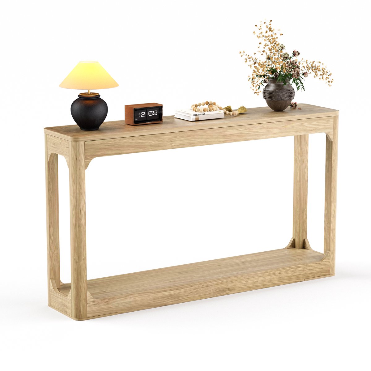 Zwevend Bijzettafel 140 cm - 2-laags Opbergtafel Met 2 Legplanken Voor Achter De Bank Natural