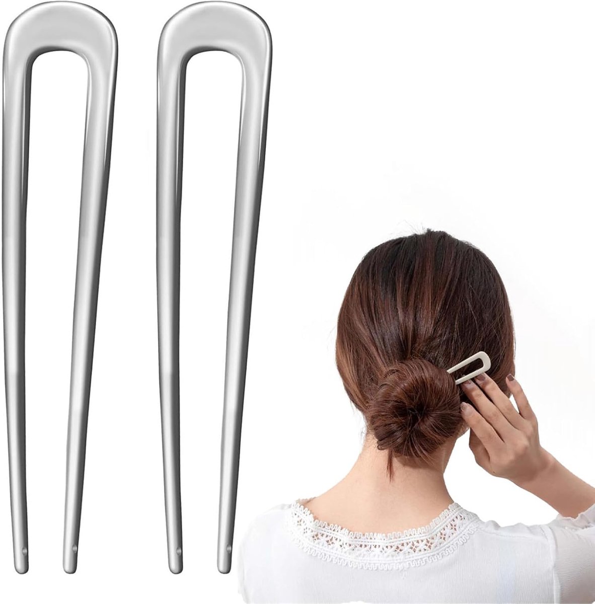 Haarspeld 2-delige set 14 cm - zilver - elegant Frans design - ideaal voor opsteekkapsels - ShopVlot