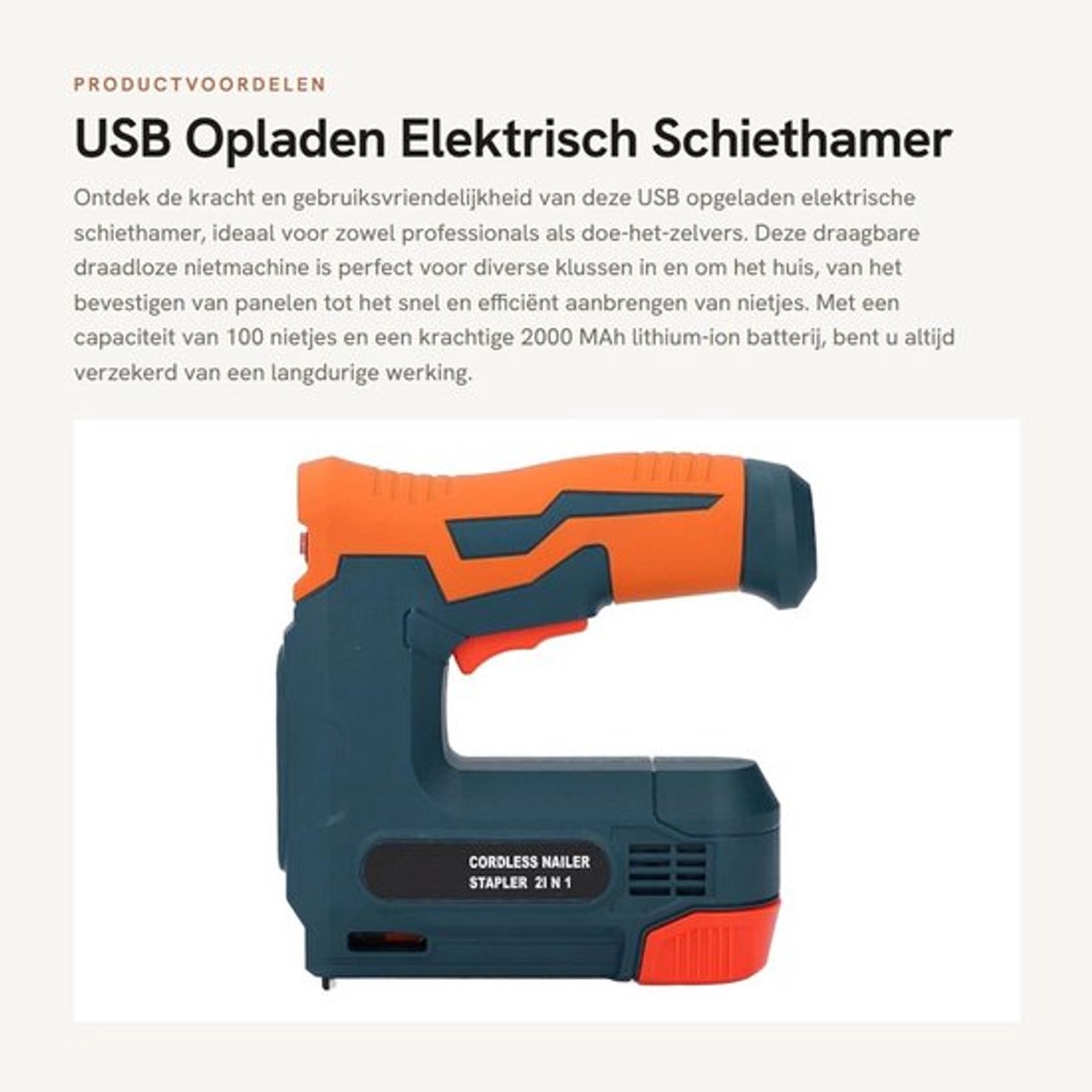 USB Opladen Elektrisch Schiethamer - Draadloze Nietmachine - 2000 MAh Batterij - Rood - Veilig en Draagbaar - Geschikt voor Klussen - Mod...