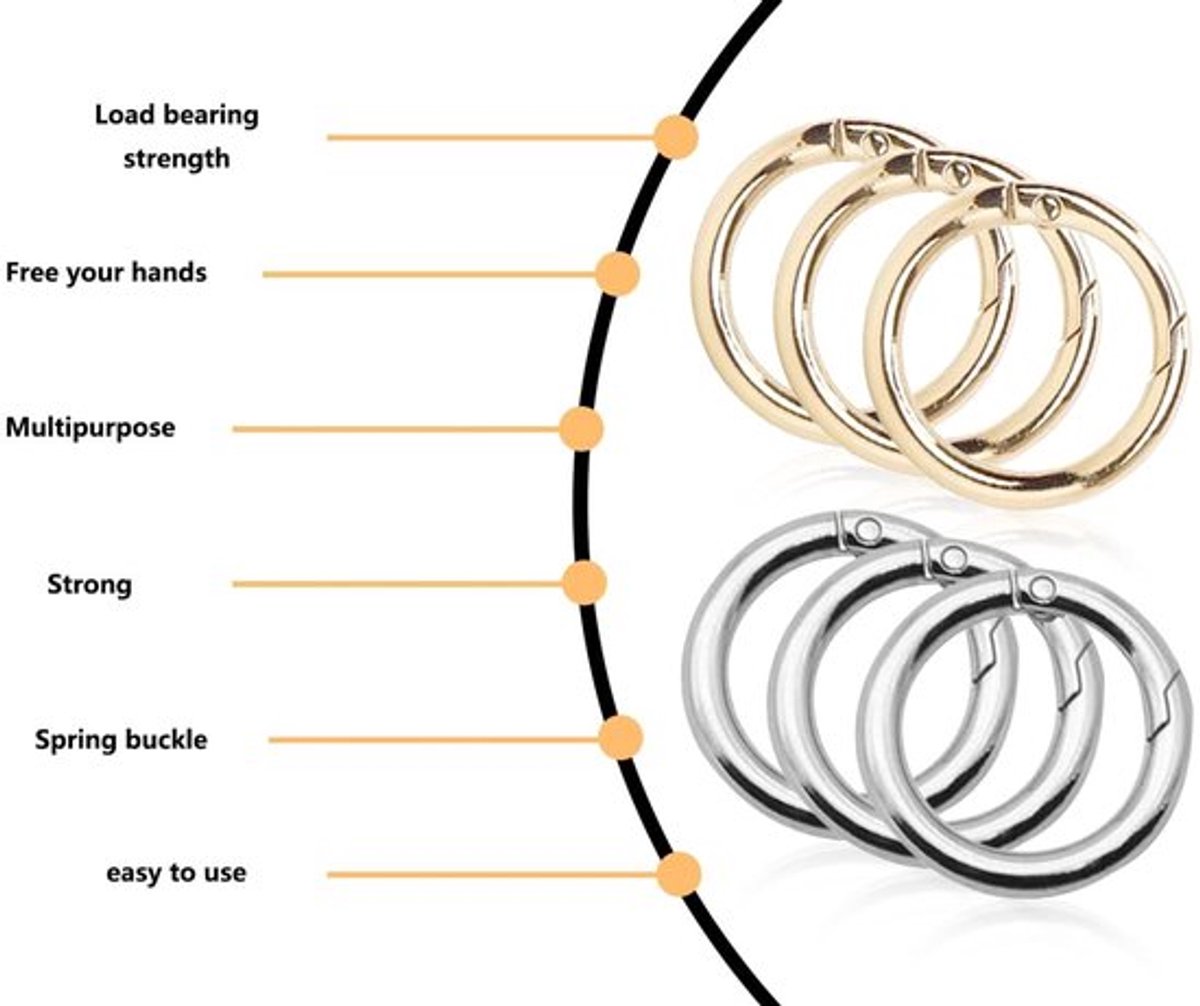 Karabijnhaak 20 Stuks - Ronde Sleutelhanger - Hoogwaardig Legeringsmateriaal - Veerbelaste O-ring - Multifunctioneel Ontwerp - Duurzaam
