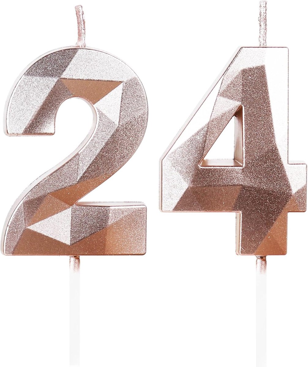 Verjaardagskaarsen nummer 24 - Roze goud - Cake topper versiering - Perfect voor feestelijke gelegenheden - ShopVlot