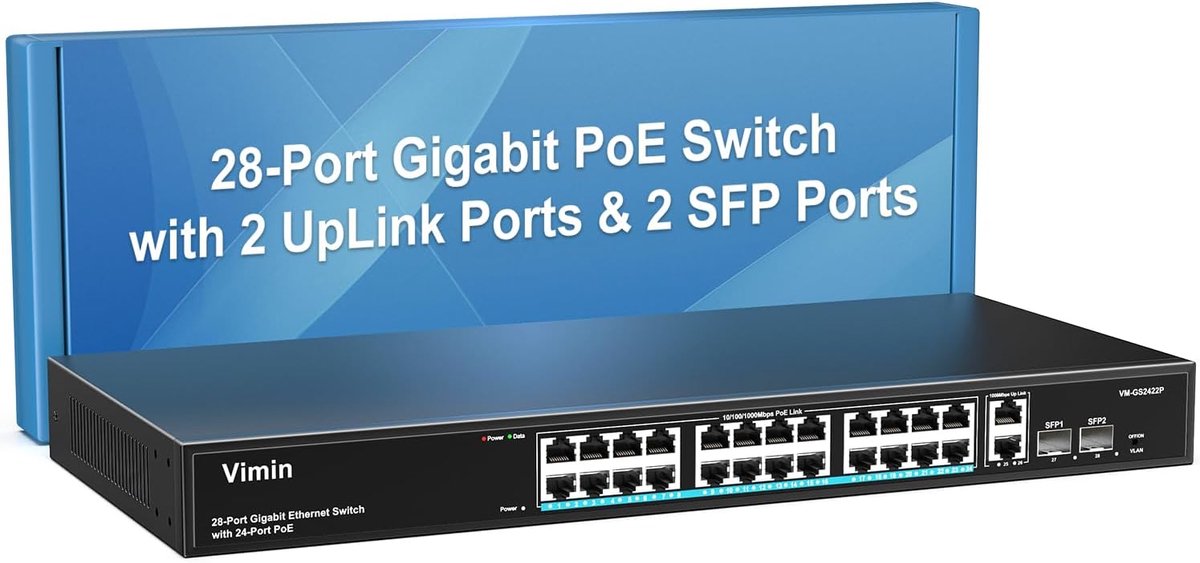 Gigabit PoE Switch 28-poorts - 24 PoE+ poorten - 2 uplink poorten - betrouwbare netwerkoplossing - ShopVlot