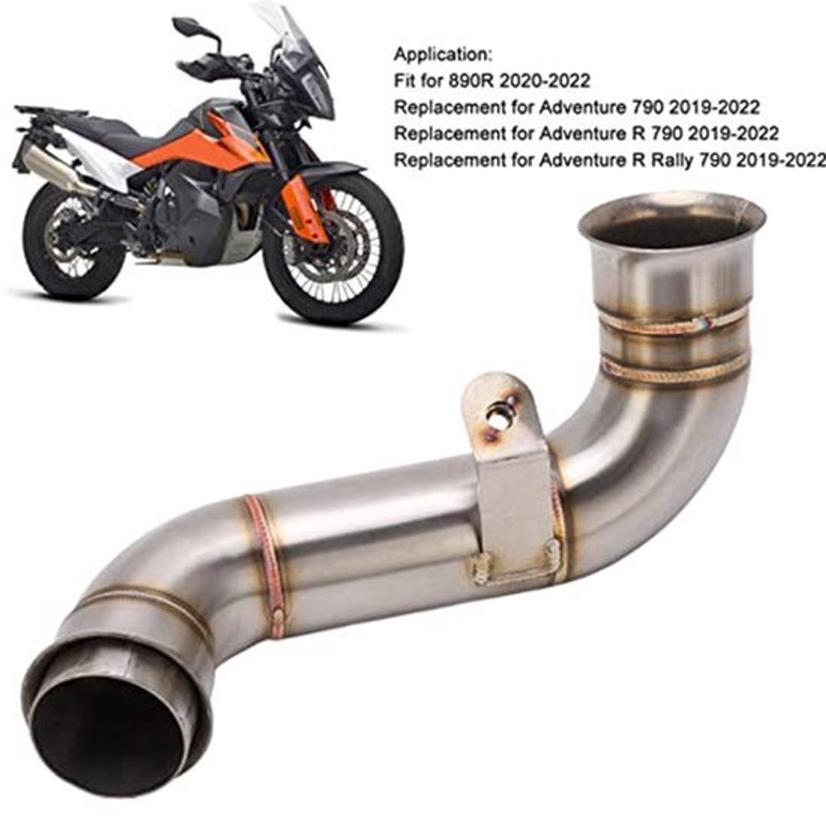 Midden uitlaatpijp voor motorfiets, middenstuk van de roestvrijstalen uitlaatpijp uitgepakt voor 790 ADV 890/890R 2018-2022. Het monsterlabel is het jaar van de thuisuitlaatpijp, de werkelijke