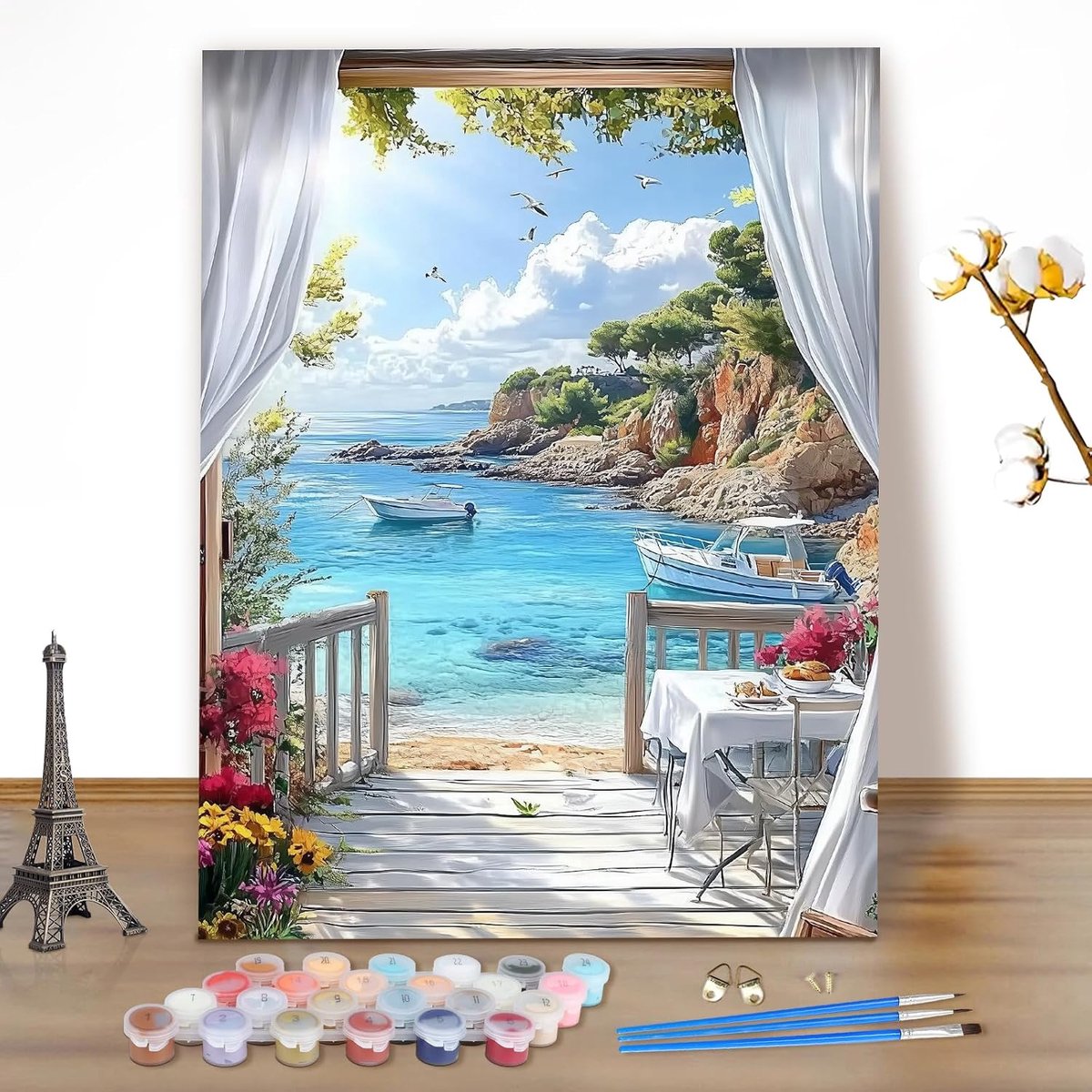 Schilderen op nummers zeezicht 40x50cm - DIY landschap schilderij - inclusief benodigdheden - creatief en ontspannend - ShopVlot