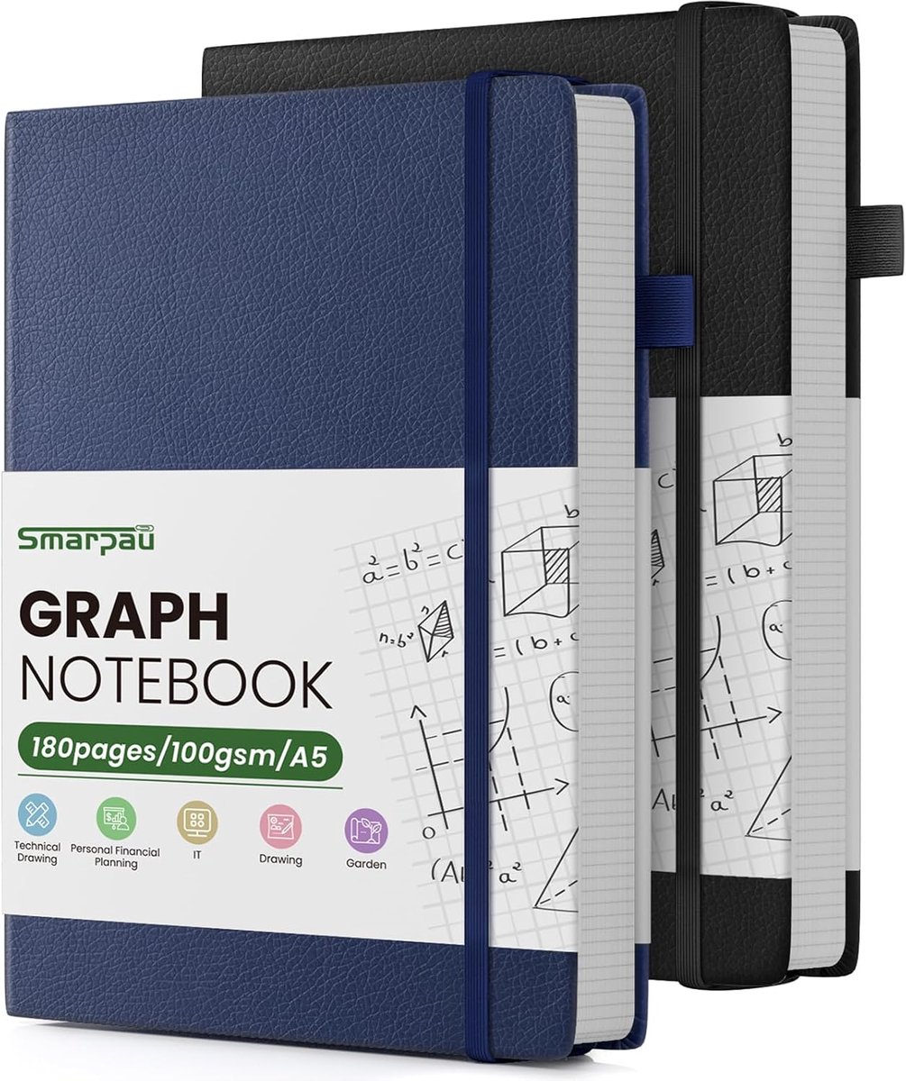 Notitieboek A5 - 2 stuks - geruit - 180 vellen met premium papier voor creatief schrijven - ShopVlot