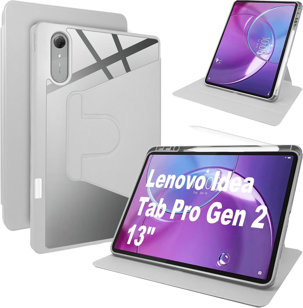 Hoesje voor Lenovo Idea Tab Pro Gen 2 13" - PU Leren & Flexibel Silicone - Draaibare standaard - Ideaal voor onderweg - ShopVlot