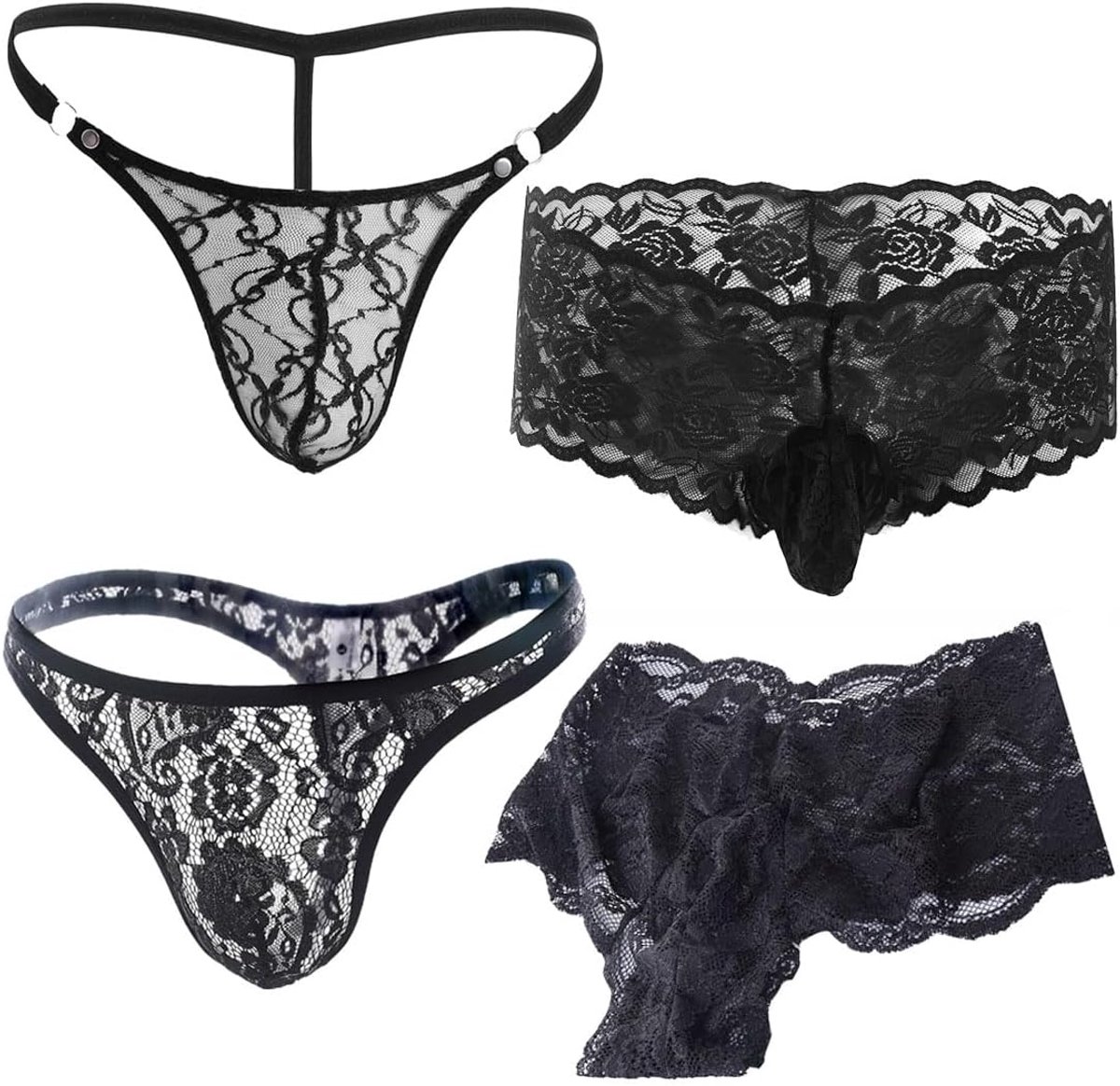 Tanga briefs heren - sexy zwart - set van 4 - ademend materiaal - comfortabel voor dagelijks gebruik - ShopVlot
