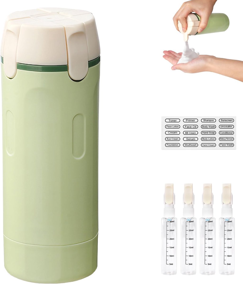 4-in-1 reisdispenserflessen met schaal en etiket, navulbare lekbestendige knijpflessen, draagbare containers - ShopVlot