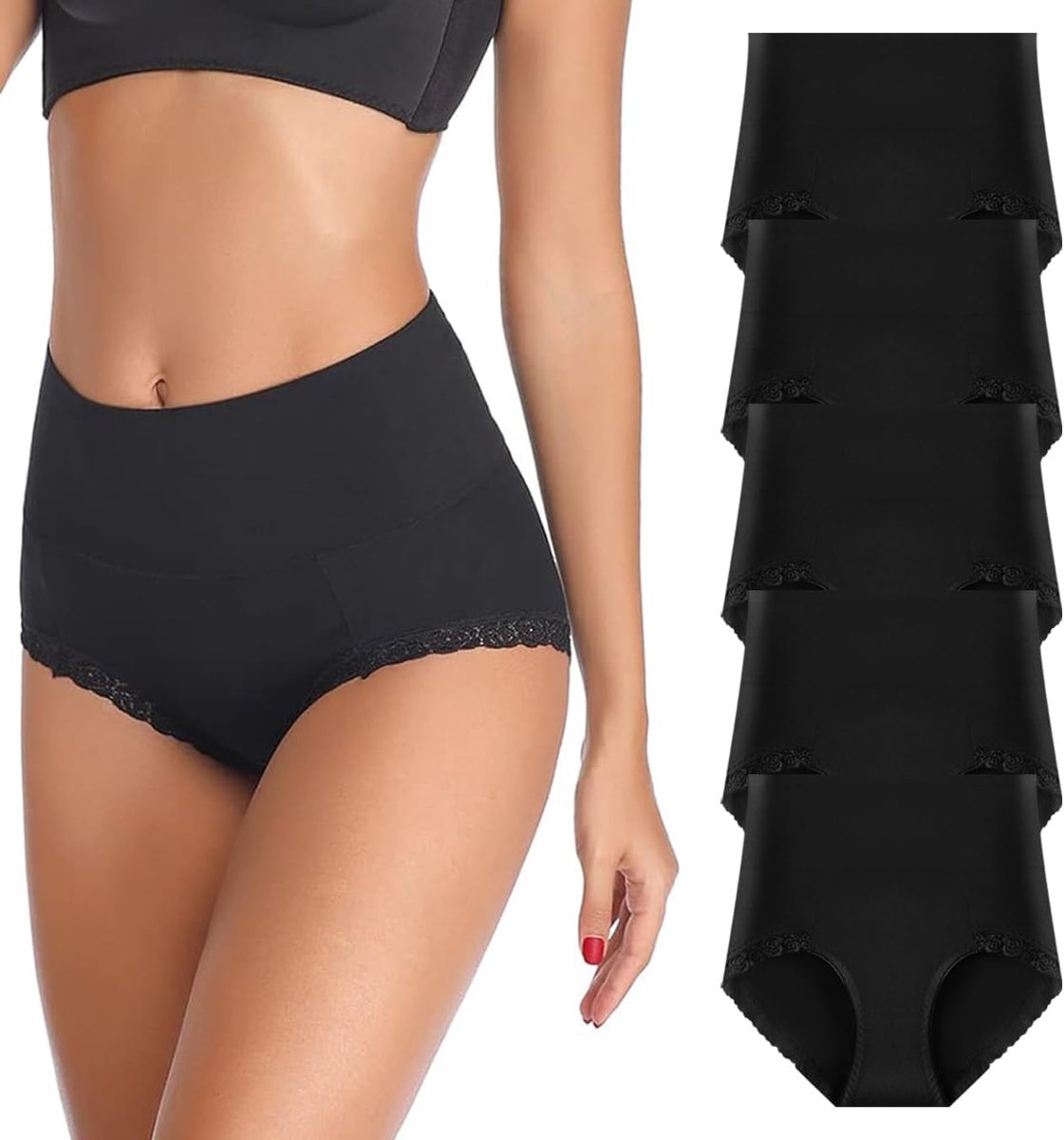 Women's High Waist Elastic Underpants Soft and Breathable Full Cover Cotton Pants with Tummy Control Pack of 5 - ShopVlot