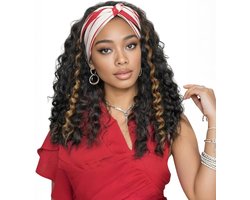 BECUS 16 inch hoofdband pruik zwart gemengd blond voor zwarte vrouwen halve pruik diepe golf synthetische krullende - ShopVlot