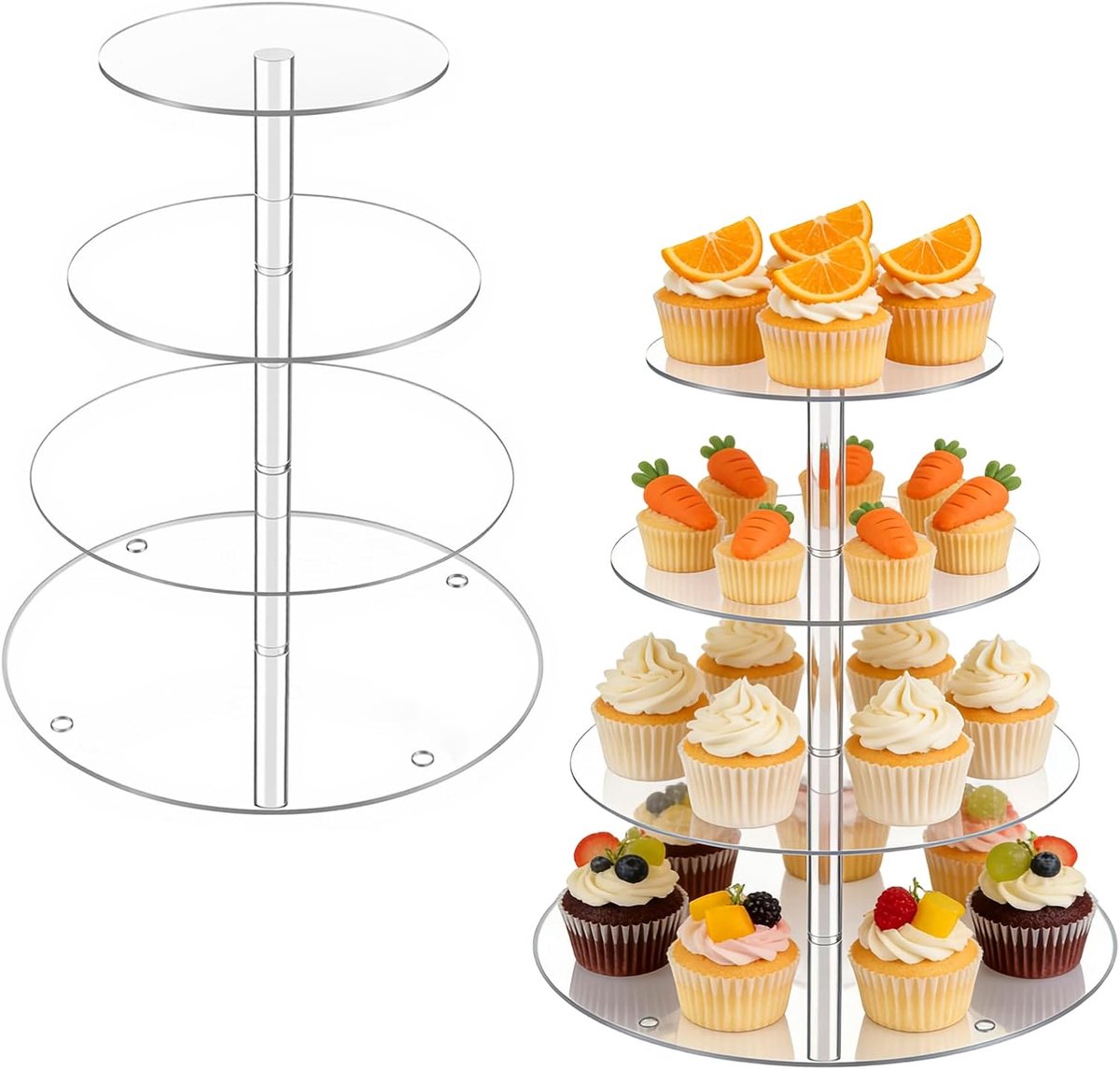 Cupcake Stand, 4 Levels, 2 Pieces Acrylic Cake Stand, Clear Macaronetagere for Weddings, Birthdays, Parties - ShopVlot