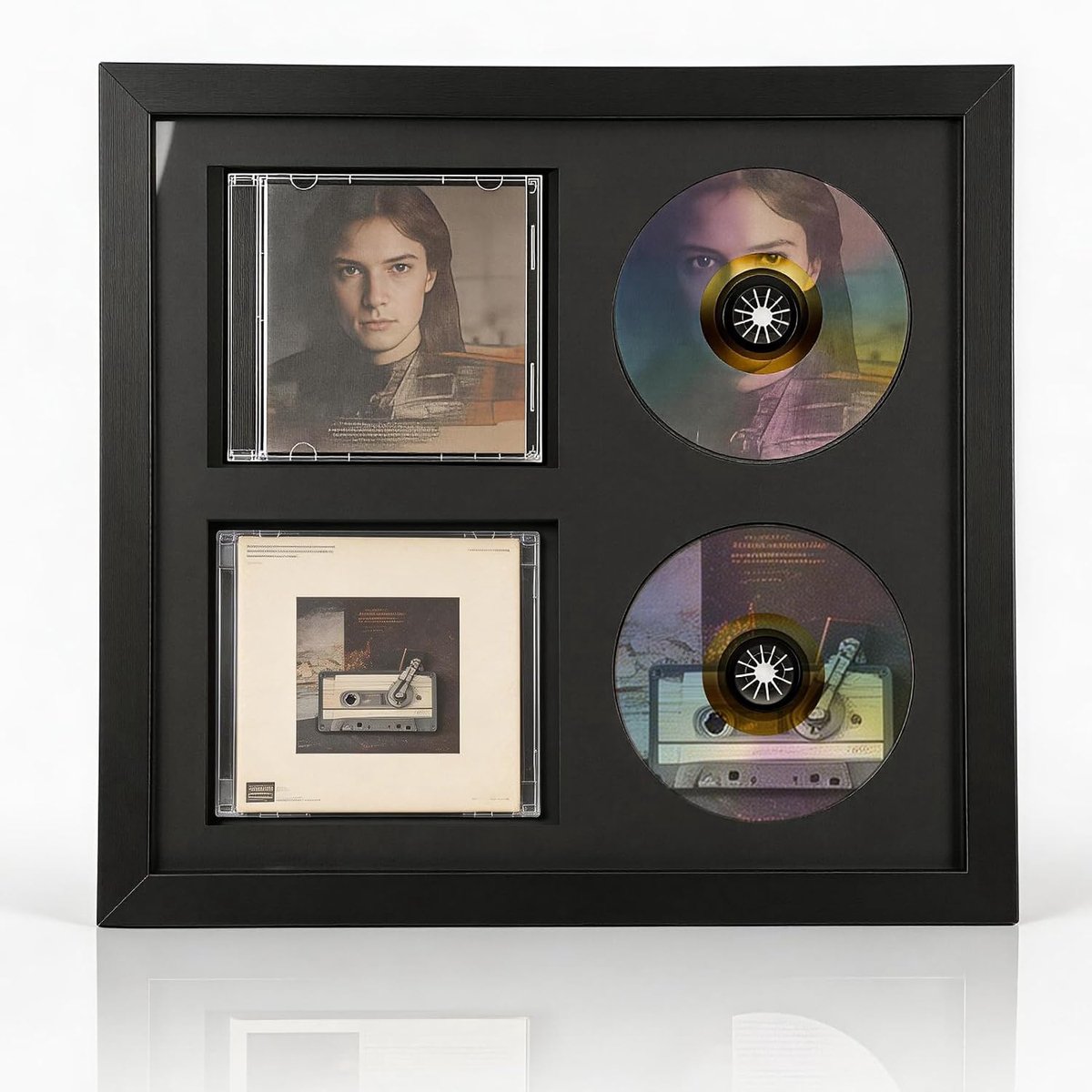 Gugxiom Dubbele CD-displaylijst 14,2" x 12,8, gesigneerde CD-beschermhoes met echt glas, voor wand- en tafelmontage - ShopVlot