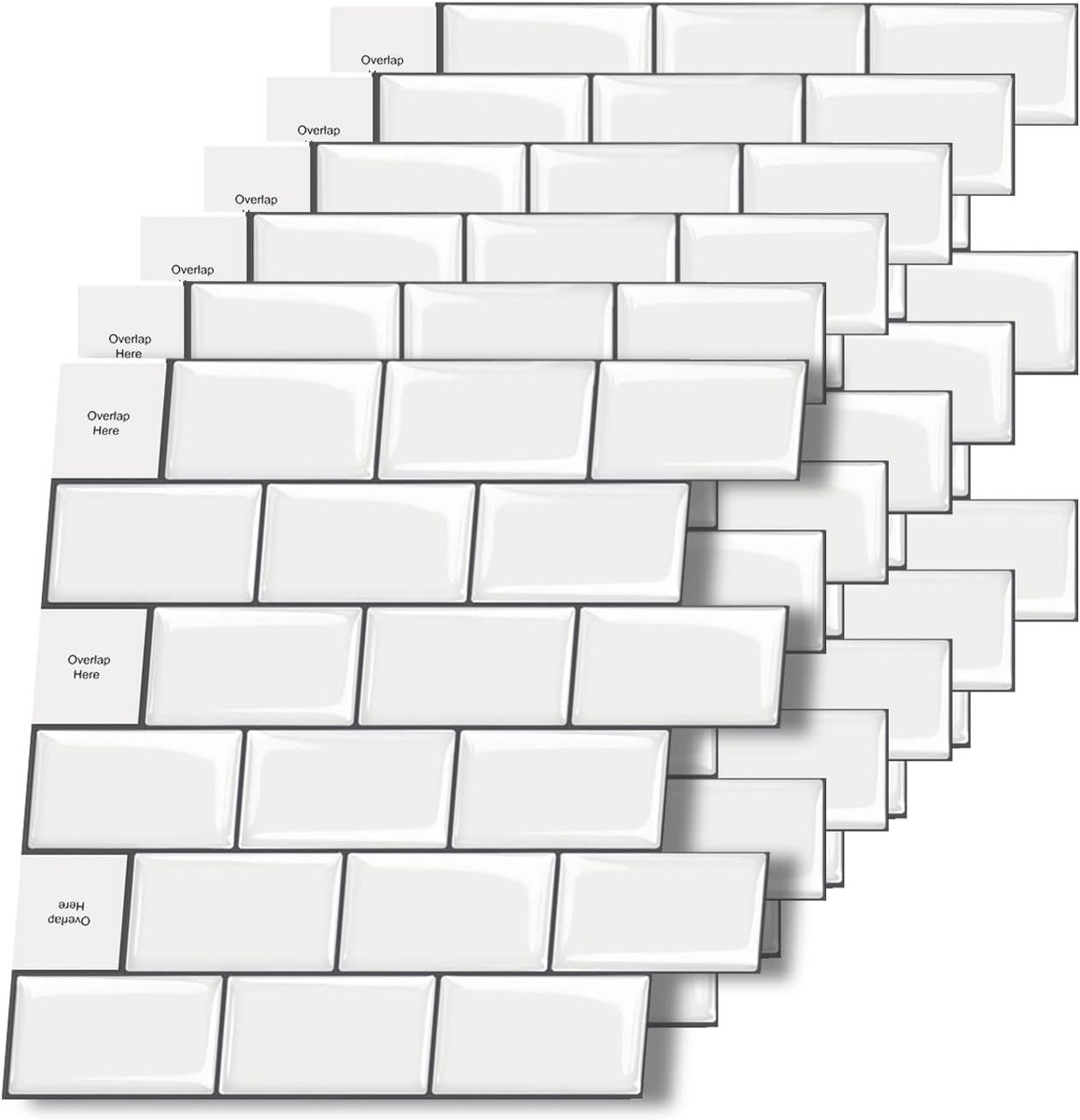12 stuks tegelfolie, 30 x 15 cm, tegelfolie, wit, wandtegels, zelfklevend, keuken voor keuken, slaapkamer, werkkamer - ShopVlot