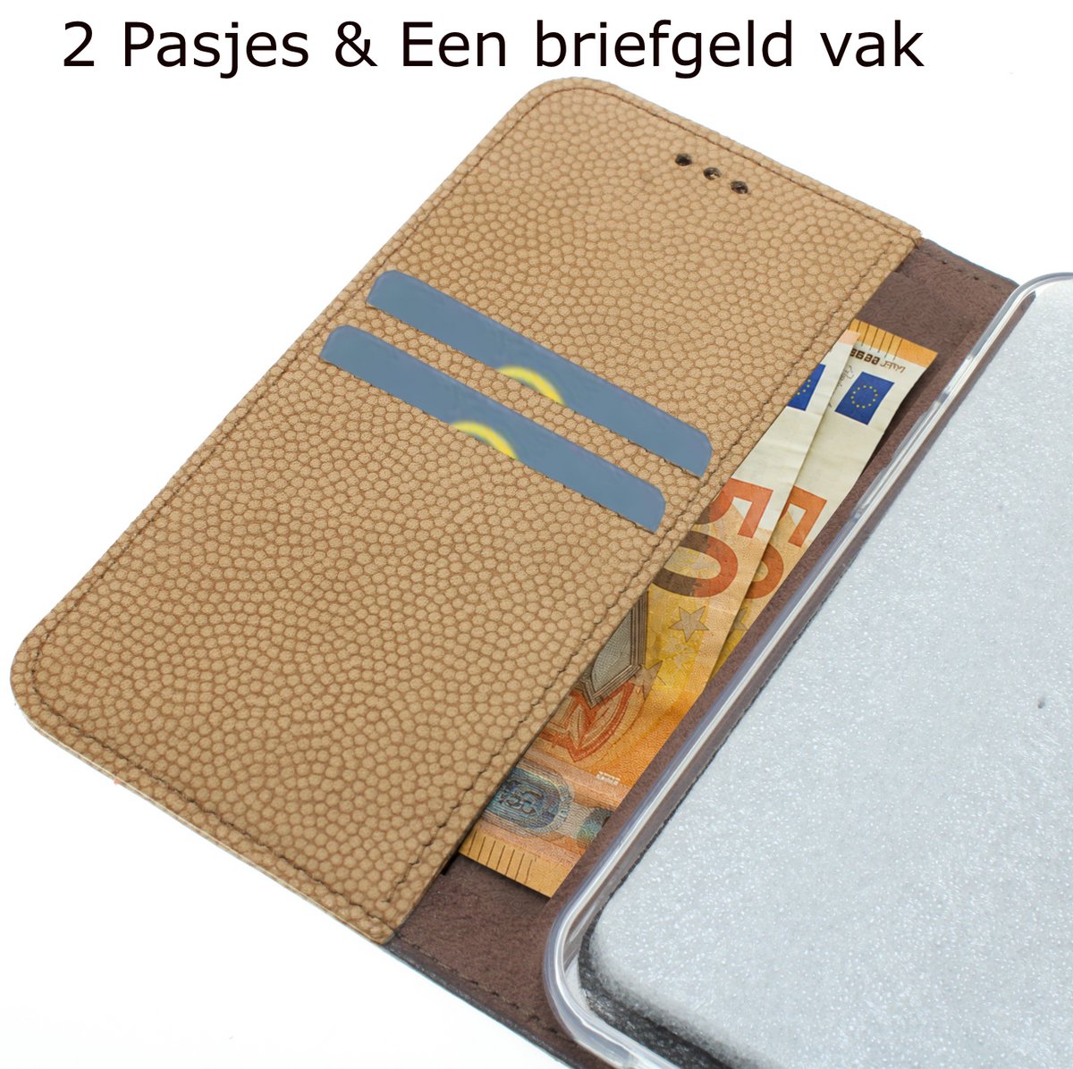 Handgemaakt Zandkleurig sude kalfsleer met fijne korrel echt leren Samsung Galaxy S23 Ultra bookcase hoesje met twee pasjesvak en een briefgeldvak nr-08