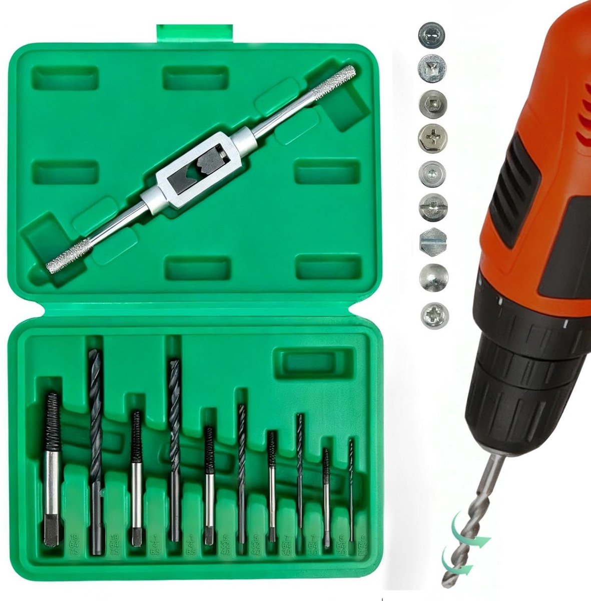 11 Piece Thread Drill Set,Puller For Broken Screws,Bolts and Fasteners,The Set Includes Screws and Fasteners,Drilling - ShopVlot