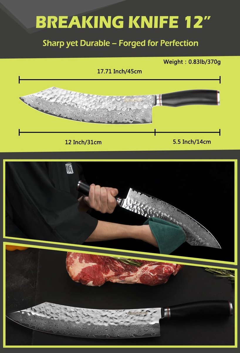 YOUSUNLONG Damask Knife, Large Block Knife, Very High Quality, Very Sharp, Professional Block Knife with Damask Blade - ShopVlot