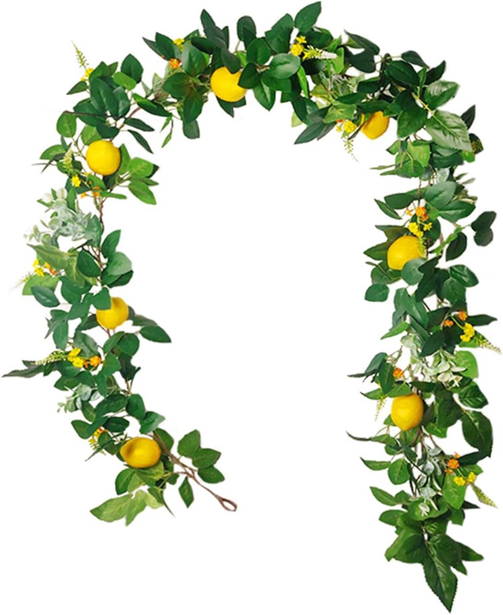 Kunststof citroengarland 185 cm - Gele citroenen en groene bladeren - Realistische uitstraling - Perfect voor decoratie - ShopVlot