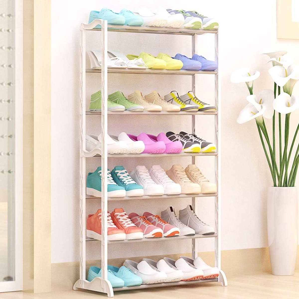 Schoenenrek 7-laags - Beige met stevige metalen constructie - Opbergruimte voor 21 paar schoenen - ShopVlot