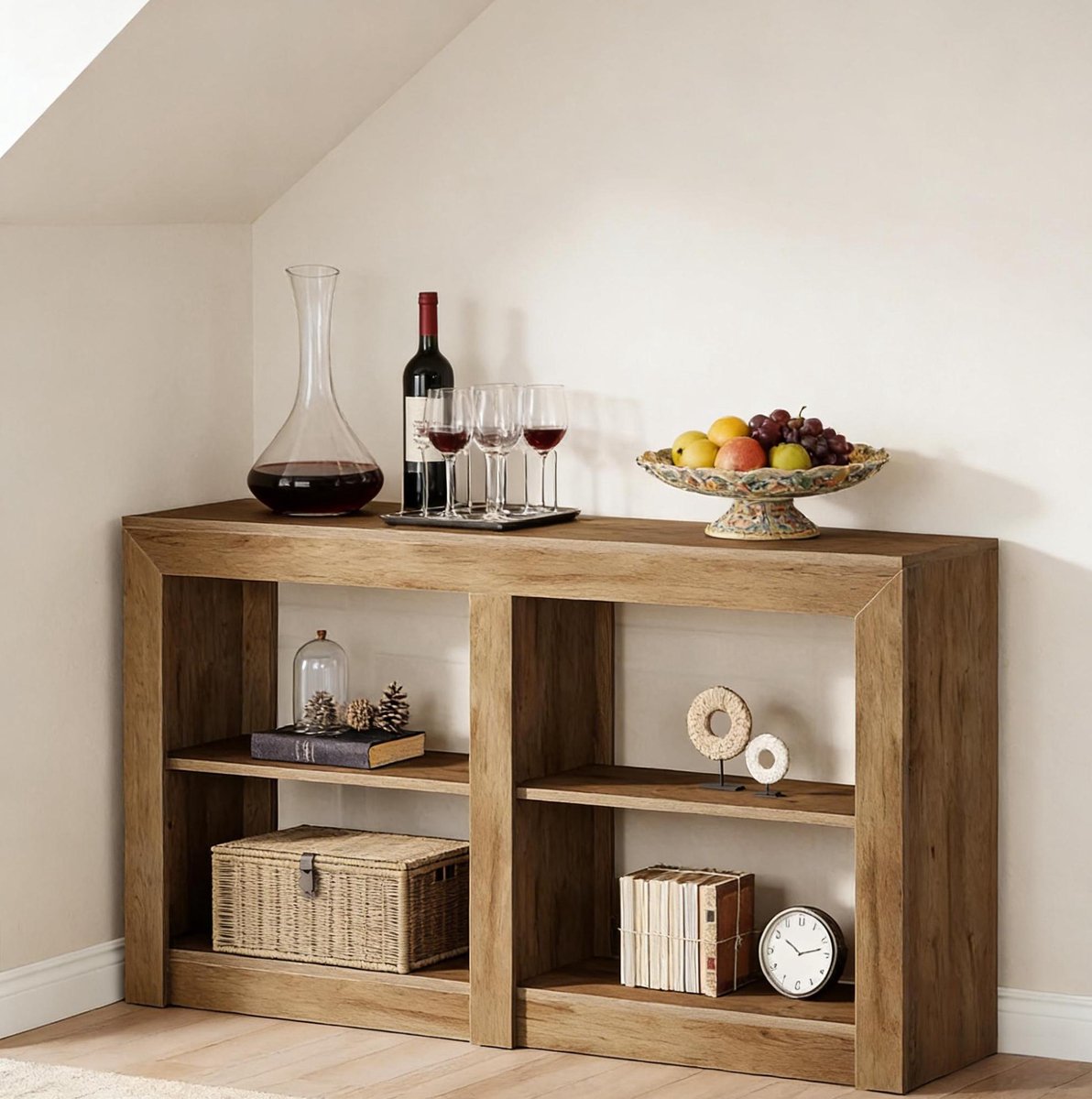 DESMIU Sidetable - 3-Laags Open Opbergrek Met 4 Vakken - Voor Hal, Woonkamer En Achter Bank - MDF - 150x35x85 Cm - Bruin