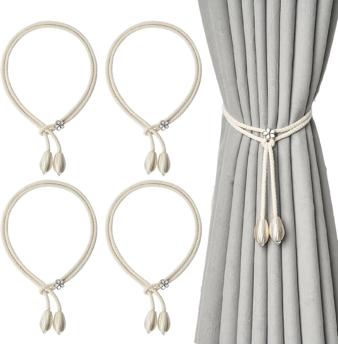 Gordijnhouders 3 Stuks - Beige Handgeweven Touw - Makkelijk in Gebruik - Stijlvolle Raambekleding - ShopVlot