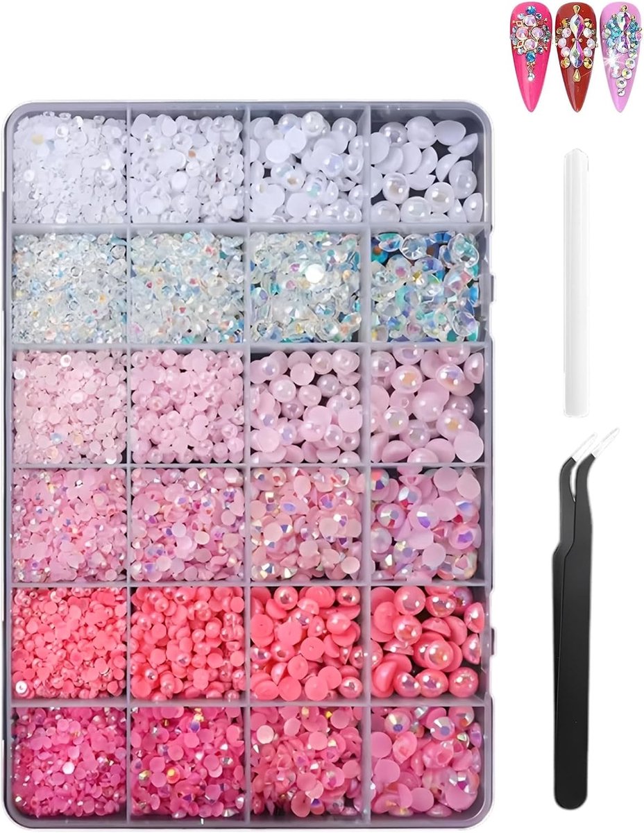 Nail Art Strass Set 24-Raster - AB Flatback Kristallen - Zelfklevend - Perfect voor creatieve nagelstyling - ShopVlot