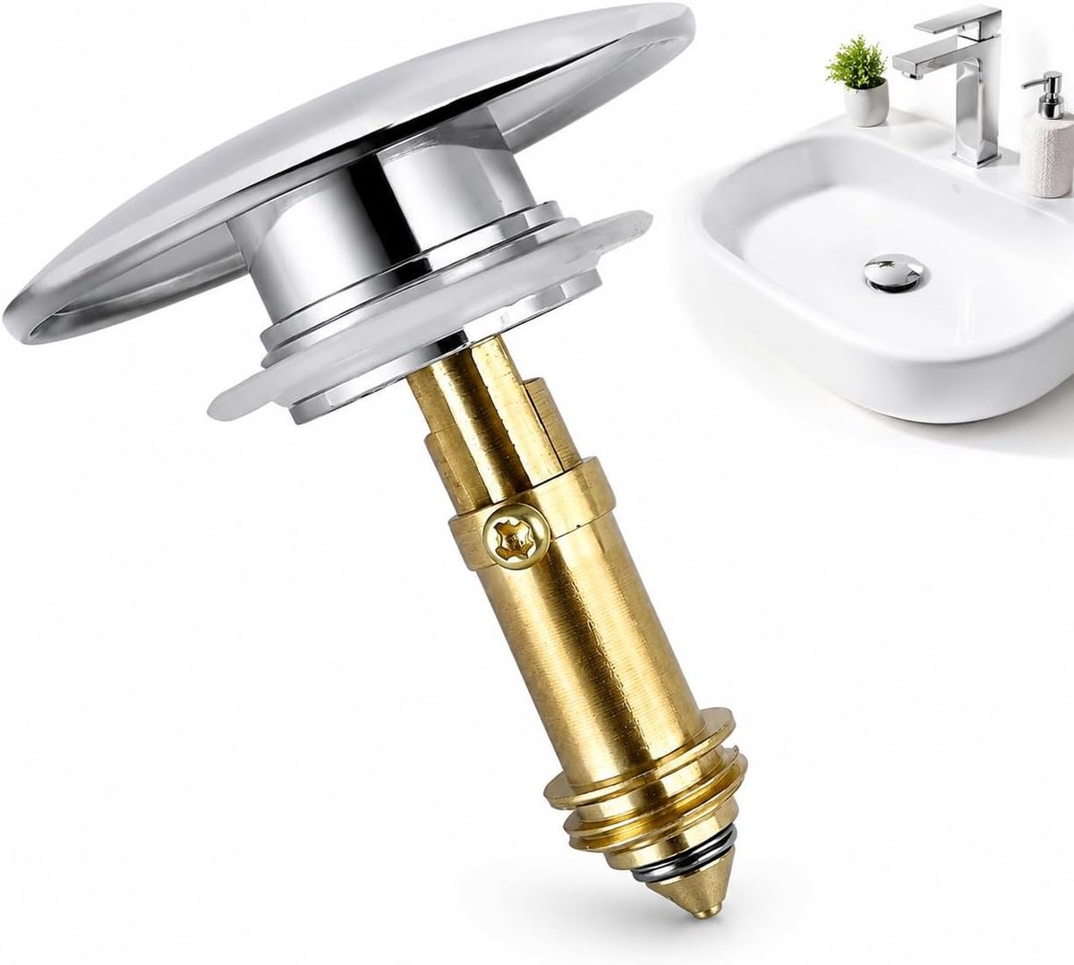 Pop-up afvoerventiel 66 mm - verchroomd metaal - hoogwaardig messing gepolijst chroom - ideaal voor wastafel - ShopVlot
