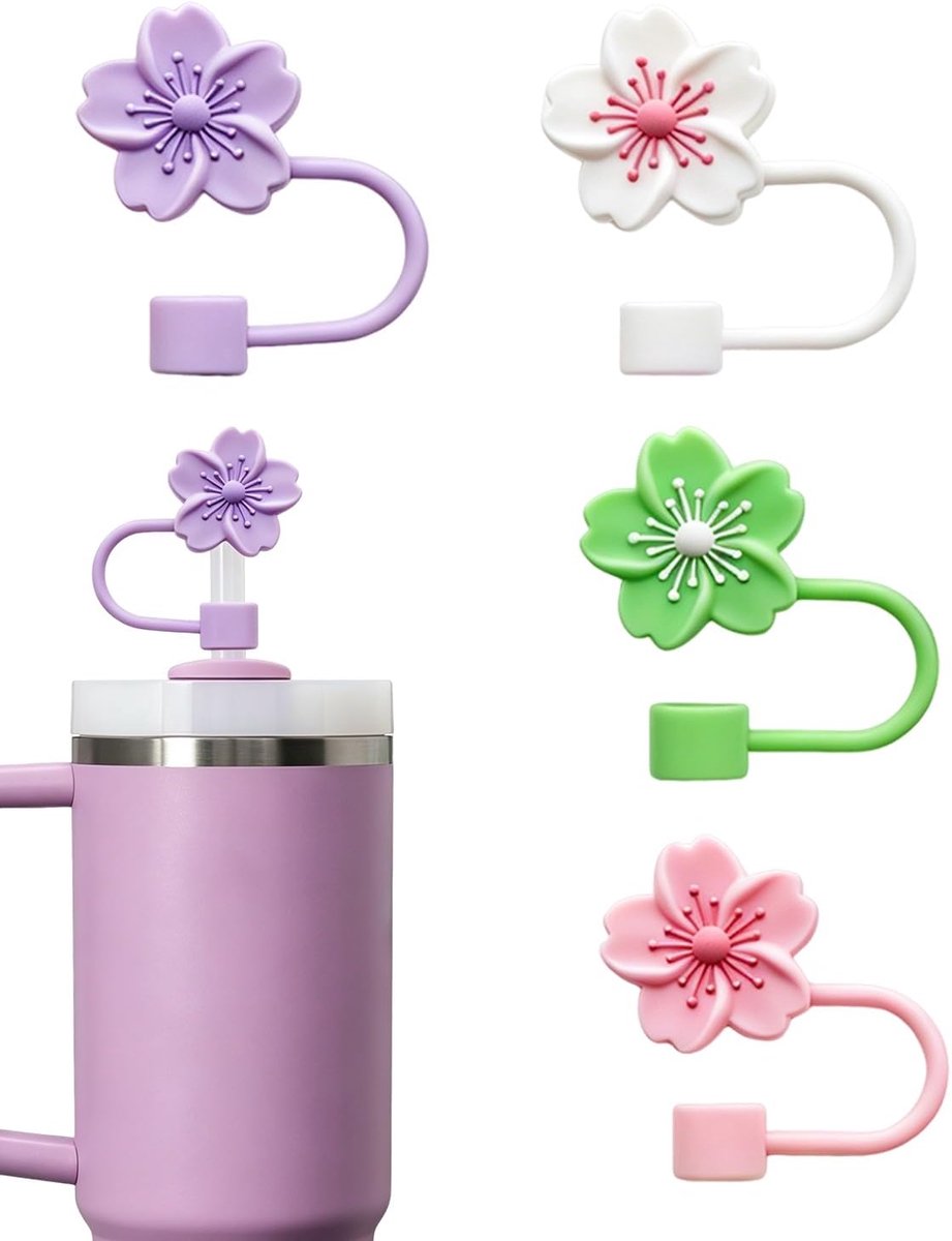 Bekerrietjes afdekking 4 stuks - siliconen - stofdicht en lekvrij - ideaal voor tumbler 30/40 oz - ShopVlot