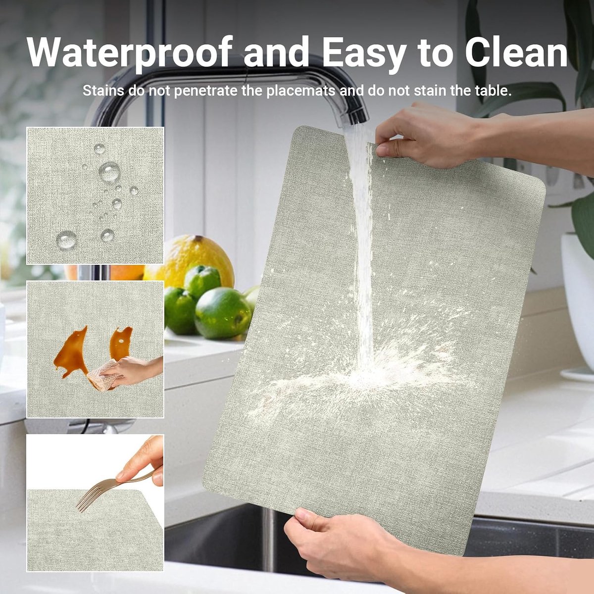 Placemats set van 6 - 30 x 43 cm - faux linnen look - hittebestendig - ideaal voor dagelijks gebruik - ShopVlot