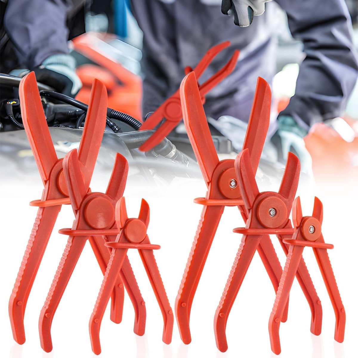 Slangenklem Pliers Set - 6-delige set - Rood - Ideaal voor het klemmen van koel- en brandstofslangen - ShopVlot