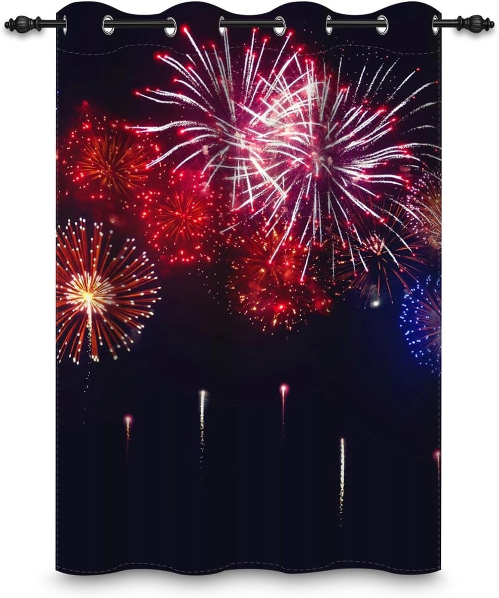 Eyelet Curtain 107 x 160 cm Fireworks City Night Sky Black Fireworks Merry New Year Christmas Blackout Curtains for - ShopVlot