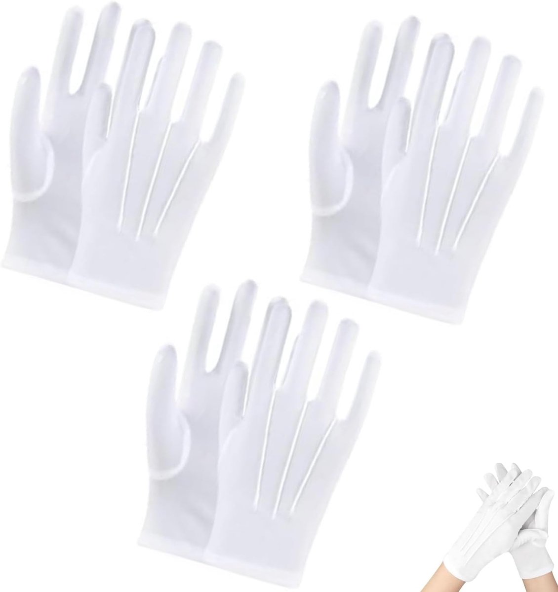 3 Pairs White Label Gloves, Wedding Ceremony Gloves Cosplay Jewelry Inspection Breathable Cotton Elegant Formal - ShopVlot