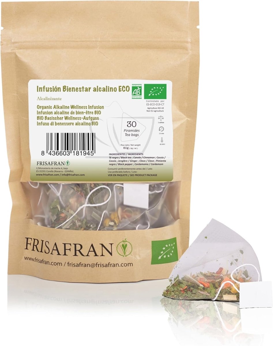 FRISAFRAN - Bio Alkaline Wellness Infusion in Pyramid 30 Units - 60 g - Alkaline - Healthy Infusion - Antioxidants - ShopVlot