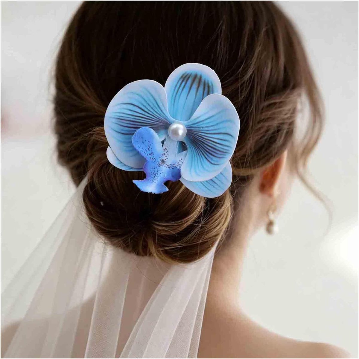 Haarspeld met orchideeënbloem, Boheemse vlinder, blauwe orchideeënbloem, Hawaiiaanse haarspelden, tropisch - ShopVlot
