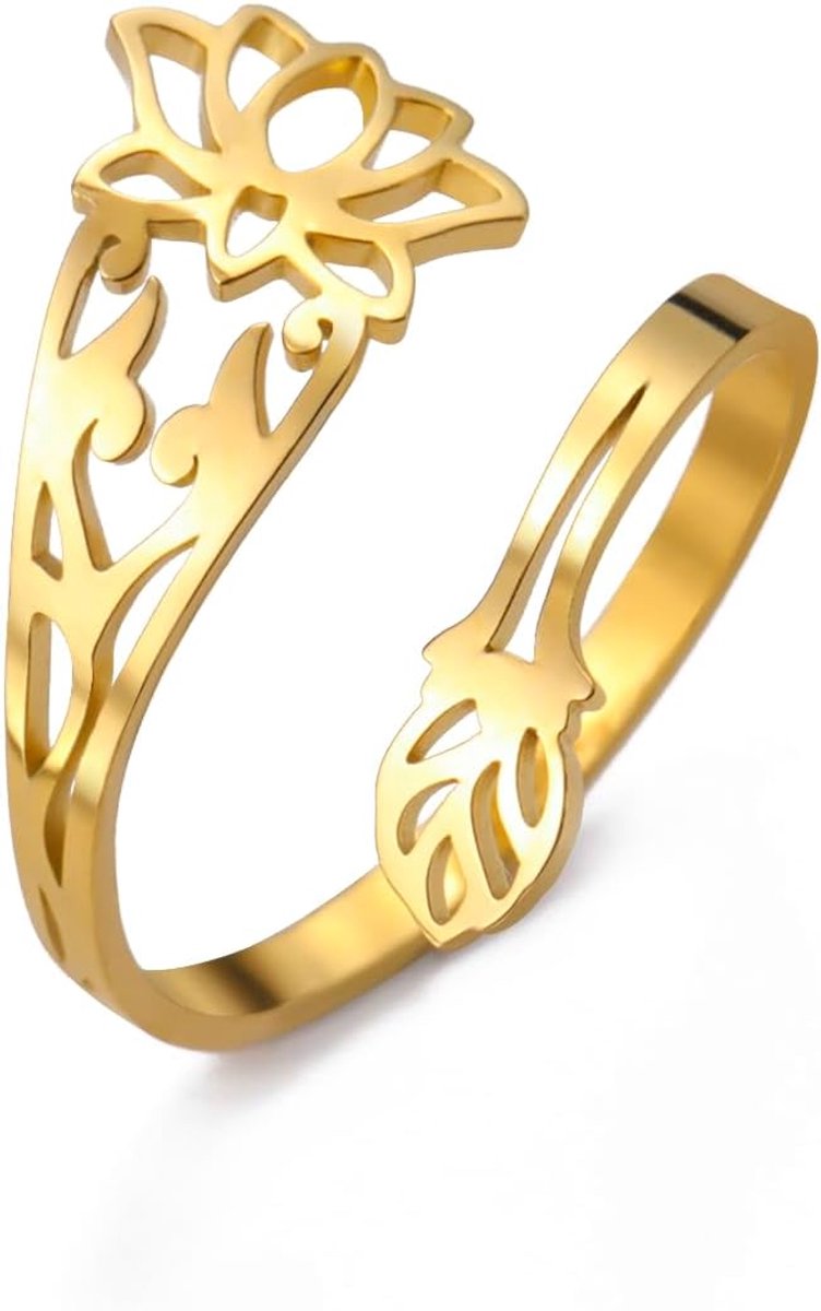 kkjoy Lotus Bloem Ring Rvs Verstelbare Yoga Symbool Stapelbare Ring Sieraden Voor Vrouwen Charmante Dames - ShopVlot