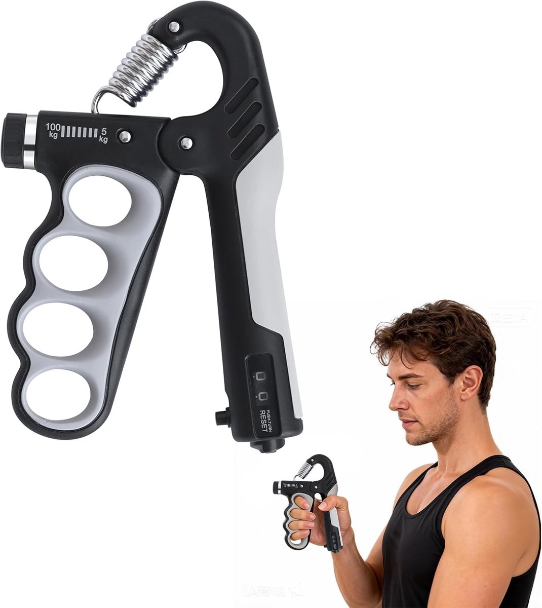 Handtrainer onderarmtrainer, greepkrachttrainer met mechanische teller, vingertrainer met instelbare weerstand (5-100 - ShopVlot
