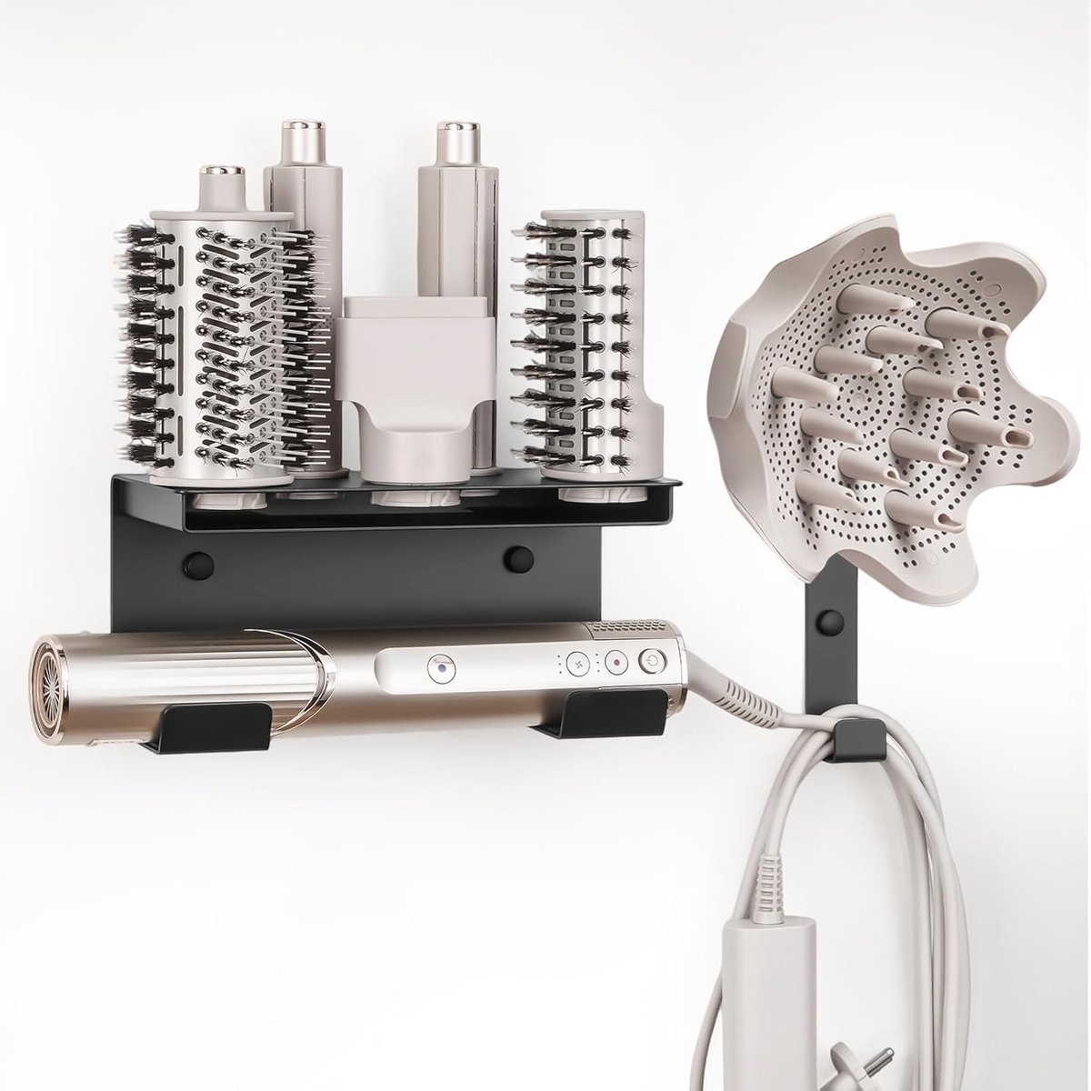 Föhnhouder Shark Hairstyler, wandhouder, compatibel met Shark Flex Style Hair 6-in-1 HD430 HD435 HD440, Shark Föhn opberghouder roestvrij staal met kabelhaak en diffusorhouder