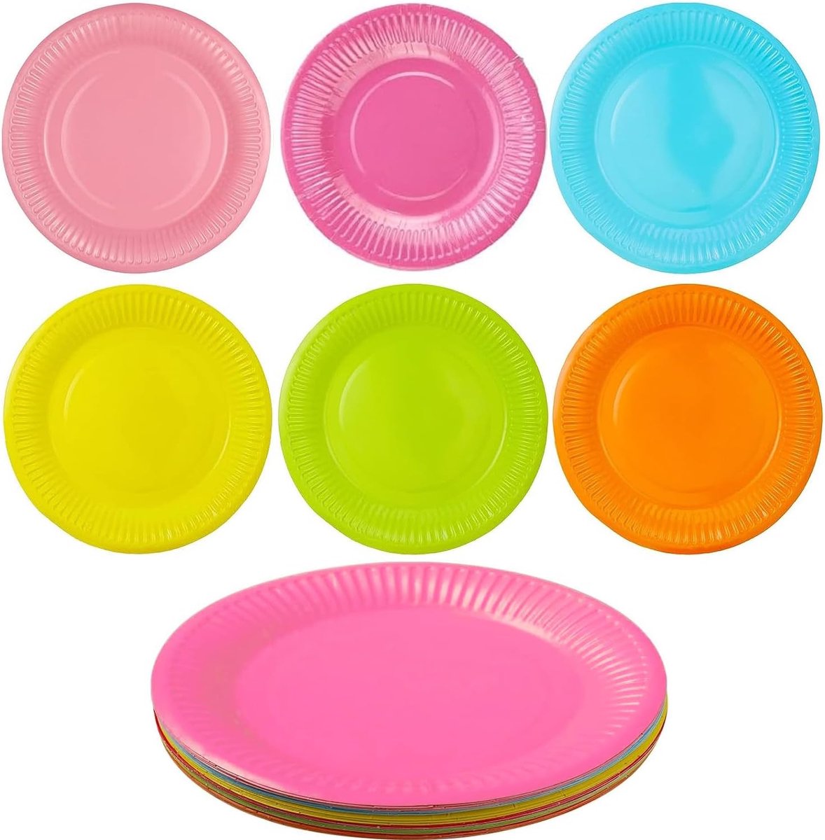 dessertborden, 60 stuks, kleurrijke papieren borden, 6 veelkleurige wegwerpborden voor feestjes, ronde picknickborden voor bruiloft, verjaardag, picknick, 60 stuks