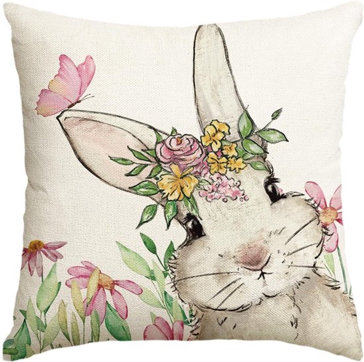 Dailygoods - Kussensloop - Bloemen en Vlinder - Decoratie voor Lente