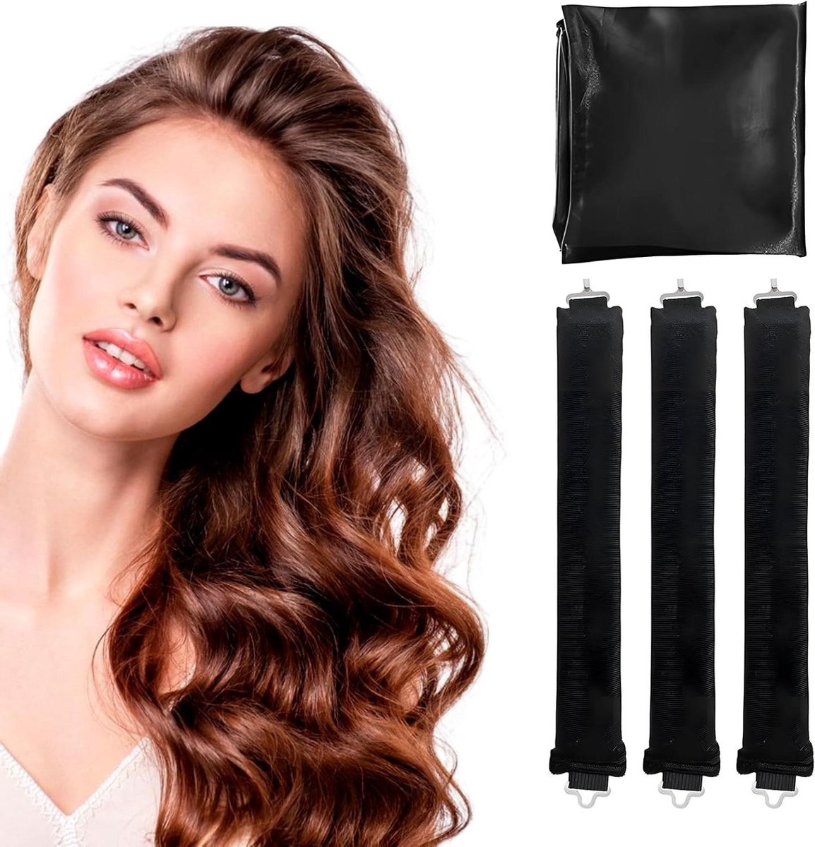 Haarkrultang zonder hitte - Krulset Haarrollers - Haar stylen - Zonder warmte - 3 stuks - Zwart