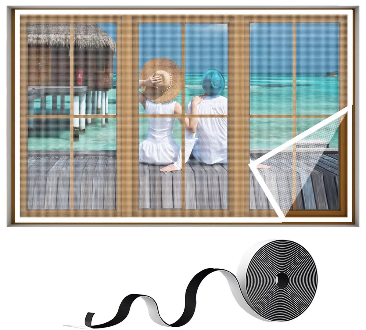 Fly Screen for Windows 100x140cm Mosquito Net Insect Mesh with Self-Adhesive Hook Tape Suitable for Patio Doors Balcony,White