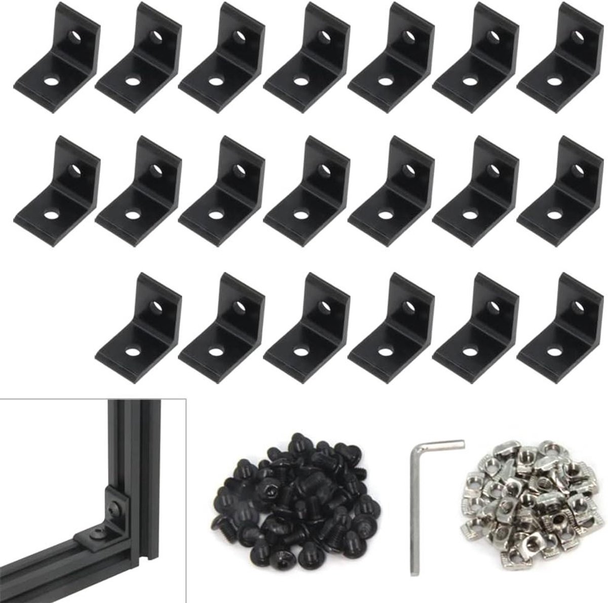 Binnenhoekbeugel Kruisje - Verbindingsstuk Profiel - Aluminium Frame Bouwen - Ingebouwde Verbinding - 25 mm x 25 mm - Zwart