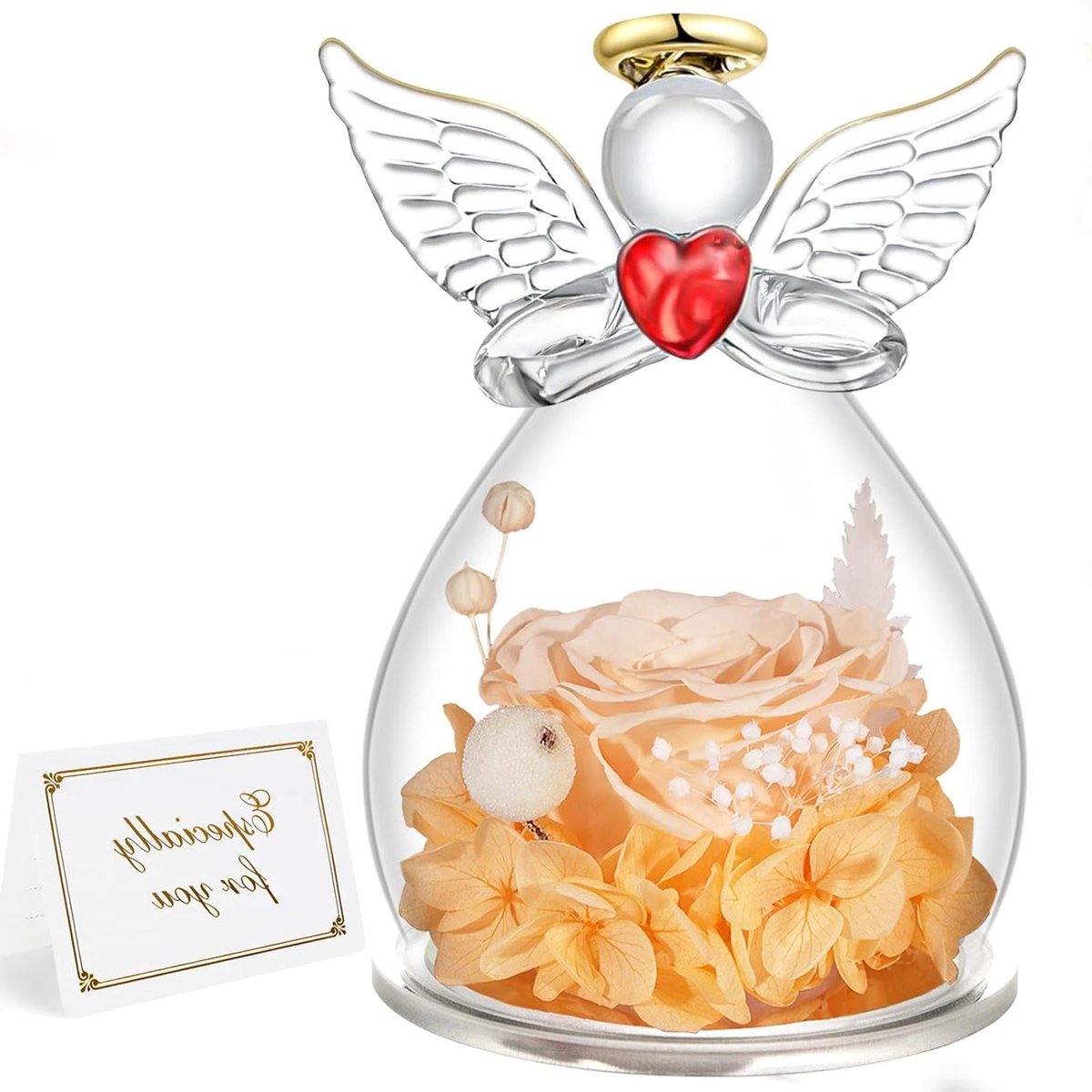 Eeuwige Roos Engel - Gedroogde Bloem Decoratie - Cadeau Geven - Handgemaakt Glas Beeldje