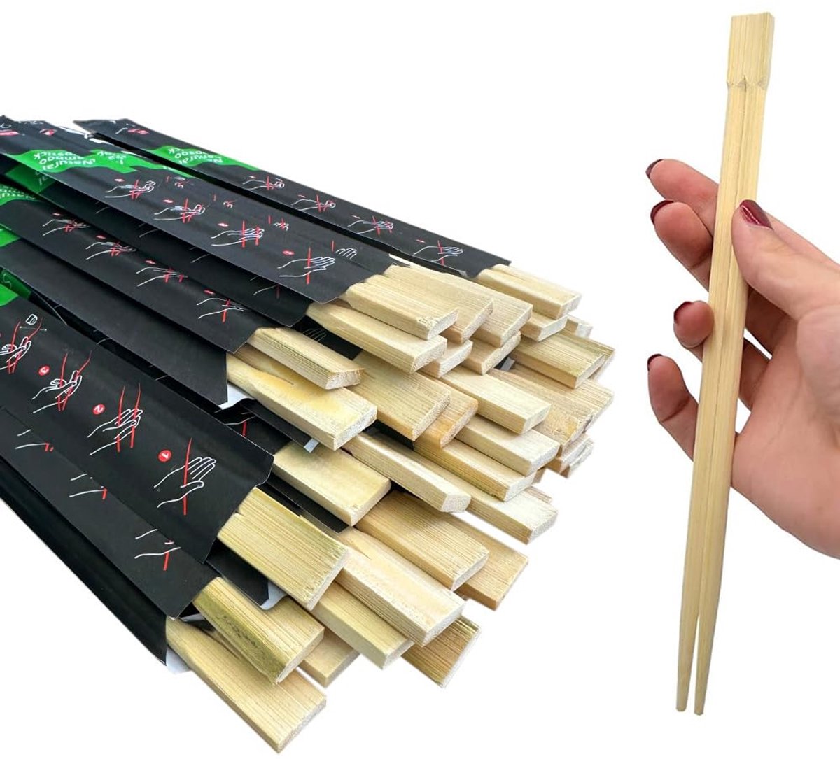 100 paar sushi eetstokjes van bamboe, lengte 21 cm, biologisch afbreekbare Chinese eetstokjes, afzonderlijk verpakt, Aziatisch bestek voor Japans eten, pasta -273