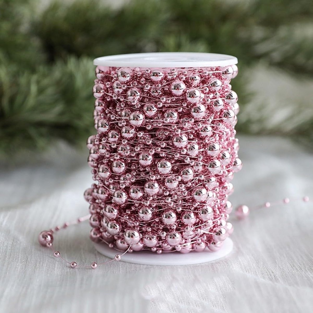 Kerstboom Versiering Ketting - Kerst kralen slinger - Feestelijke Decoratie - Reflecterend Kralenontwerp - 10 meter - Roze – foto 3