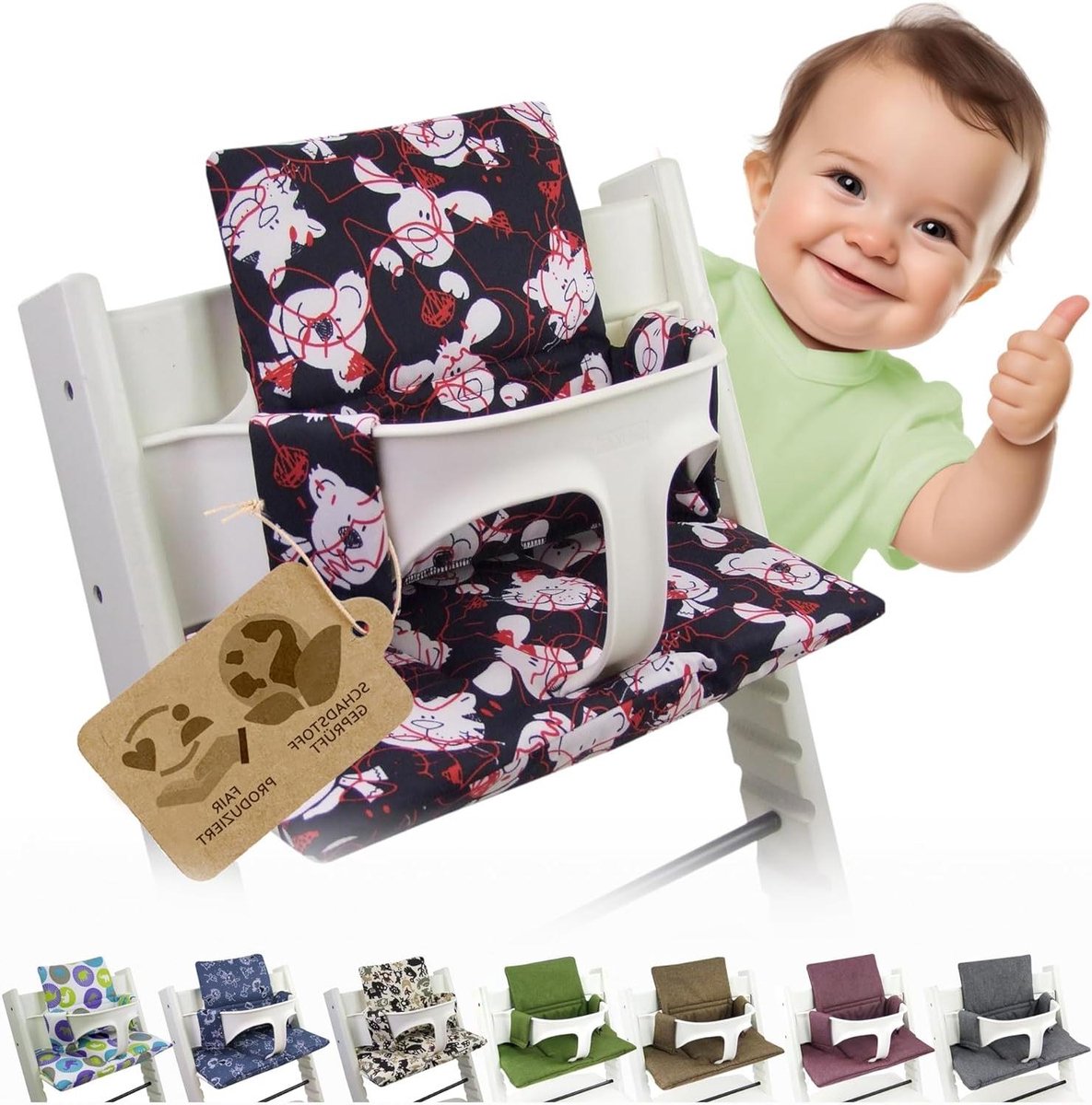 Kinderstoelkussen - Zitverkleiner Stoelhoezen - Comfortabel Eten - Afwasbaar Zacht Gevoerd - Universeel - Beertjes Rood