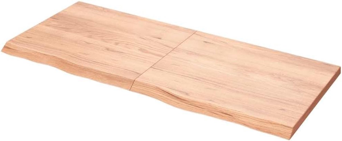 Tafelblad Massief Eikenhout - Houten Bureau Blad - Tafel Opknappen - Handgemaakt Natuurlijke Rand - 140x60x4 cm - Lichtbruin